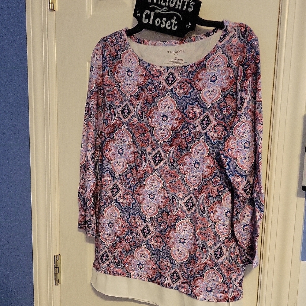 Talbots Women's Paisley Top Medium Blue Red